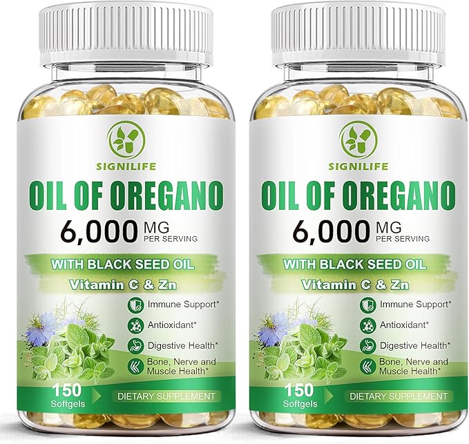 Oil of Oregano with Black Seed Oil, 6000mg Oregano Oil Capsules for Immune Support with High Carvacrol & Thymoquinone, Antioxidant, Non-GMO, Gluten Free