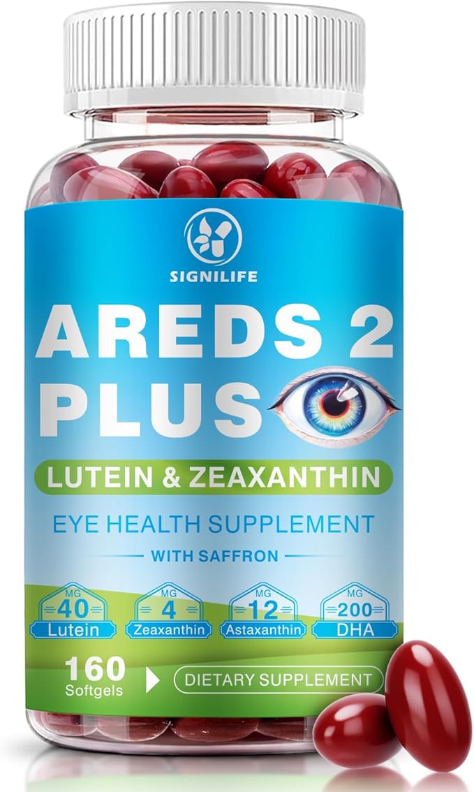 AREDS 2 + Advanced Eye Vitamins Softgels-40mg Lutein and 4mg Zeaxanthin with Vitamins C, E, Saffron, Astaxanthin & DHA -Supports Macular Health,Dry Eye,Eye Strain, Night Vision