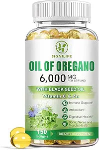 Oil of Oregano with Black Seed Oil, 6000mg Oregano Oil Capsules for Immune Support with High Carvacrol & Thymoquinone, Antioxidant, Non-GMO, Gluten Free