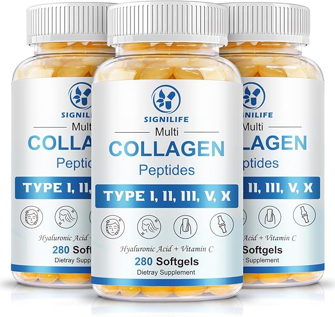 Multi Collagen Peptides for Women & Men, Hydrolyzed Collagen Peptides-Type I, II, III, V, X - with Hyaluronic Acid,Vitamin C,Biotin,Supports Skin Hair Nail, Non-GMO,