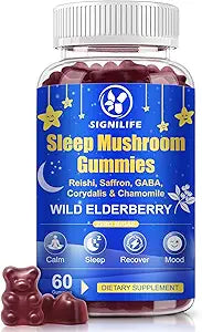 Sleep Mushroom Gummies with Reishi & Lions Mane -Natural Sleep Aid & Relaxation Supplement, Wild Elderberry Flavor, Non-GMO, No Sugar